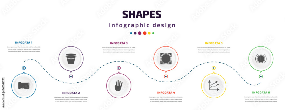 Poster shapes infographic element with icons and 6 step or option. shapes icons such as rounded rectangle, 