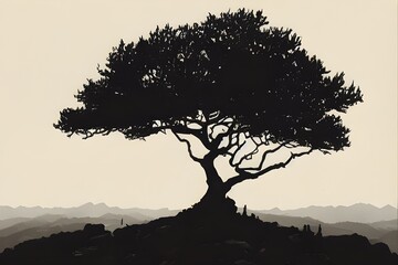 Obraz premium A lone tree grows on a hill. Can show leadership, overcoming adversity, inspiration. 