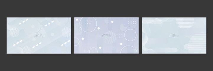 Set of gradient white grey gray background with halftone geometric memphis style. Modern banner template vector.