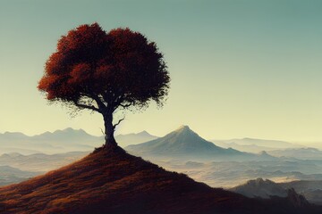 A lone tree grows on a hill. Can show leadership, overcoming adversity, inspiration. 