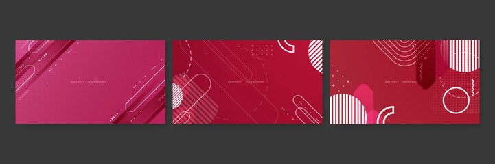 Abstract red background with geometric shape, curve wave, and memphis style