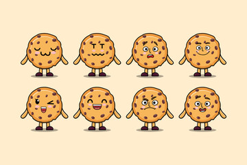 Set kawaii Biscuits cartoon character with different expressions cartoon face vector illustrations