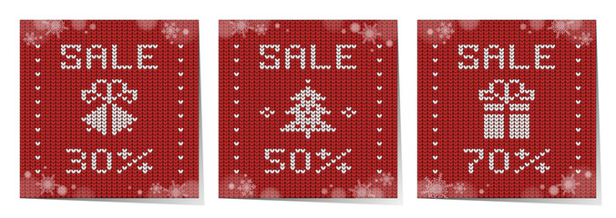 Winter sale posters with knitted design. Vector Illustration
