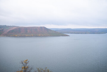 Iceland foggy seascape. Cliff and sea