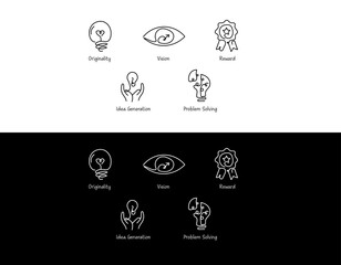 Originality, Vision, Reward, Idea generation monoline icon, Problem-solving monoline icon, Various concepts, Monoline Icons