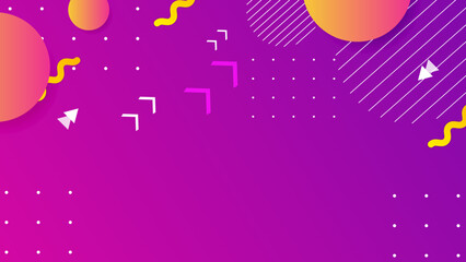 Abstract dynamic colourful pink purple and orange gradient background with geometric panel and memphis style