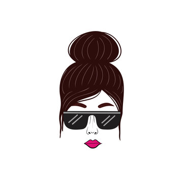 Girl with sunglasses. Female hair bun. Vector Illustration for backgrounds, covers and packaging. Image can be used for greeting cards, posters, stickers and textile. Isolated on white background.
