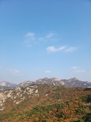 Bukhansan National Park. Bukhansan Bibong Peak - Hyangnobong Peak. autumn mountains. hiking Korean mountains. mountain landscapes in autumn. trekking. rise to the top of the mountain.