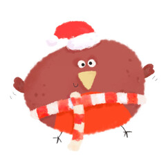 Cartoon vector illustration of a cute happy funny smiling little Christmas robin red-breast bird.