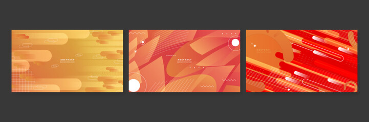 Orange abstract background with memphis style, geoemtric shape, and wave curve fluid line. Vector modern abstract background with halftone geometric shapes and textures.