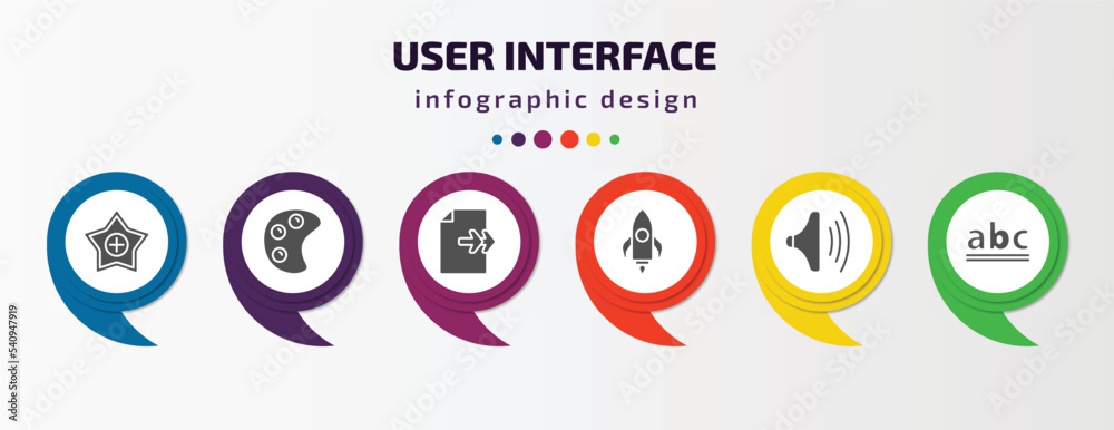 Poster user interface infographic template with icons and 6 step or option. user interface icons such as fa