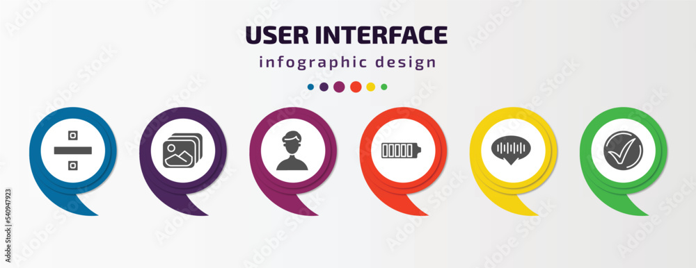Poster user interface infographic template with icons and 6 step or option. user interface icons such as di