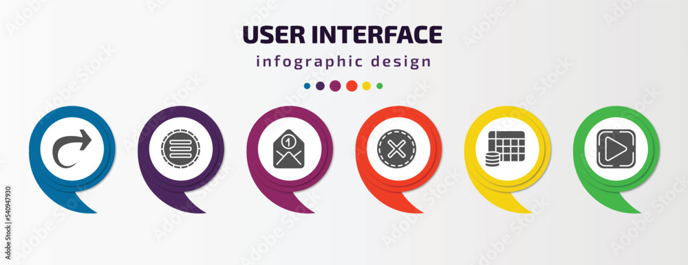 Poster user interface infographic template with icons and 6 step or option. user interface icons such as fo