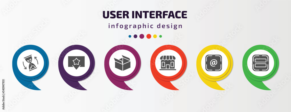 Poster user interface infographic template with icons and 6 step or option. user interface icons such as wa