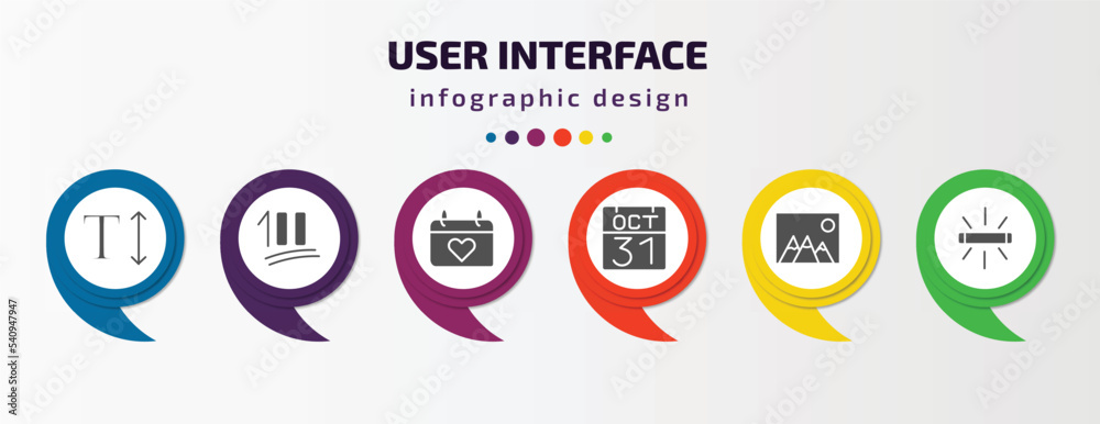 Poster user interface infographic template with icons and 6 step or option. user interface icons such as te