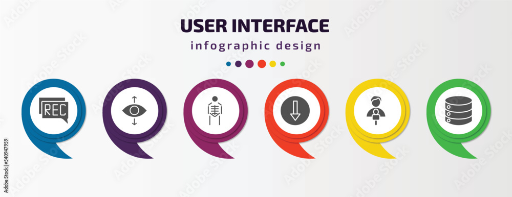 Poster user interface infographic template with icons and 6 step or option. user interface icons such as re