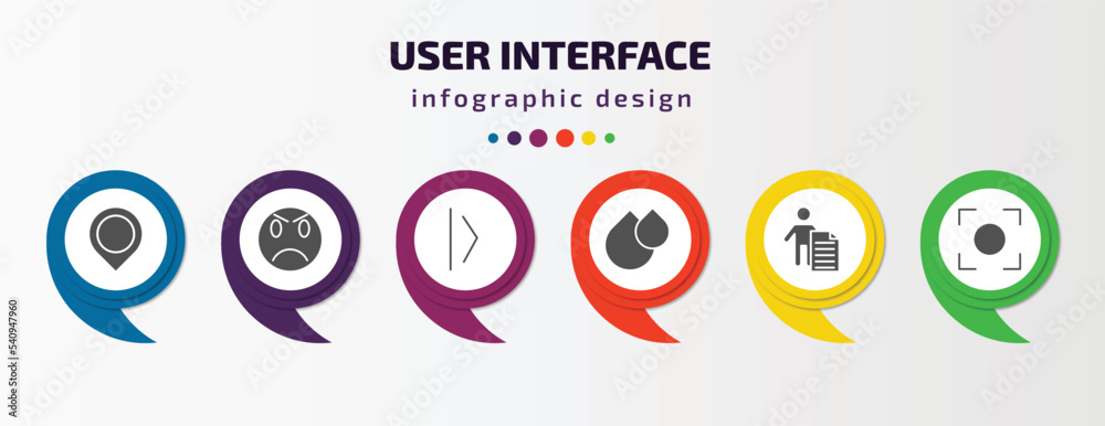 Poster user interface infographic template with icons and 6 step or option. user interface icons such as po