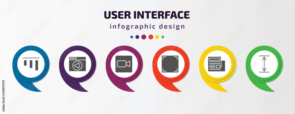 Poster user interface infographic template with icons and 6 step or option. user interface icons such as to