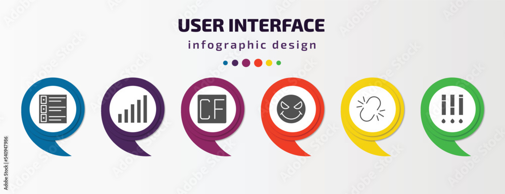 Poster user interface infographic template with icons and 6 step or option. user interface icons such as fi