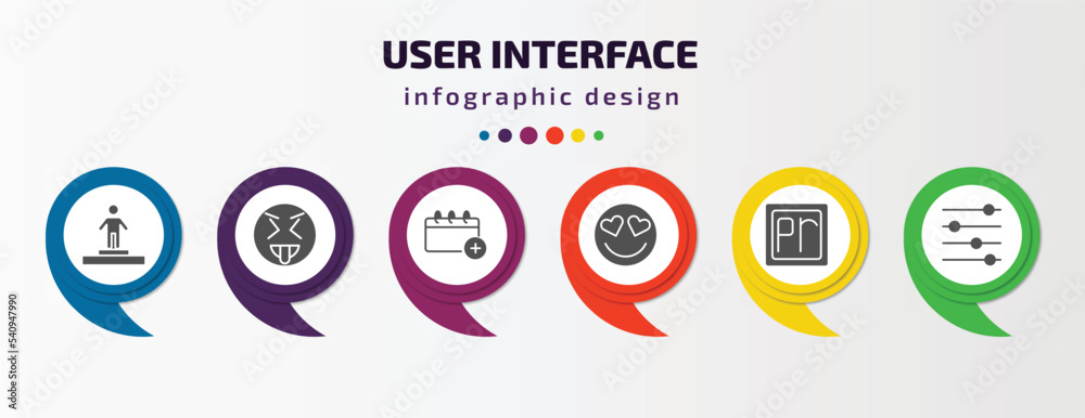 Poster user interface infographic template with icons and 6 step or option. user interface icons such as ab