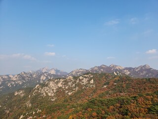 Bukhansan National Park. Bukhansan Bibong Peak - Hyangnobong Peak. autumn mountains. hiking Korean mountains. mountain landscapes in autumn. trekking. rise to the top of the mountain.