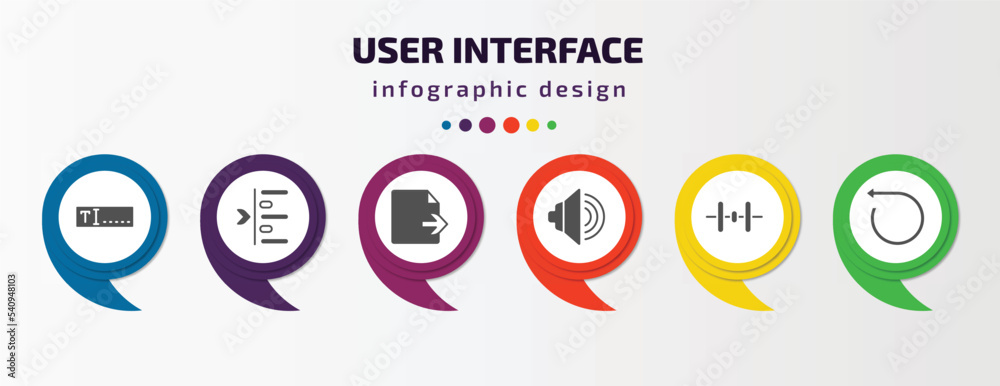 Poster user interface infographic template with icons and 6 step or option. user interface icons such as te