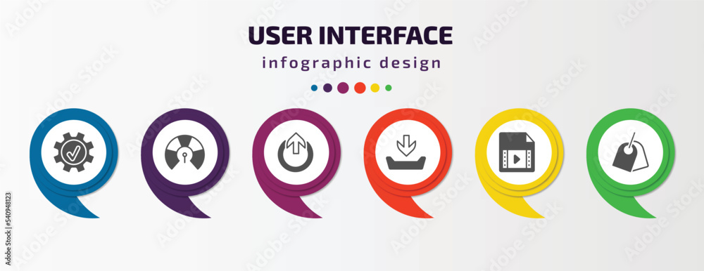 Poster user interface infographic template with icons and 6 step or option. user interface icons such as ri
