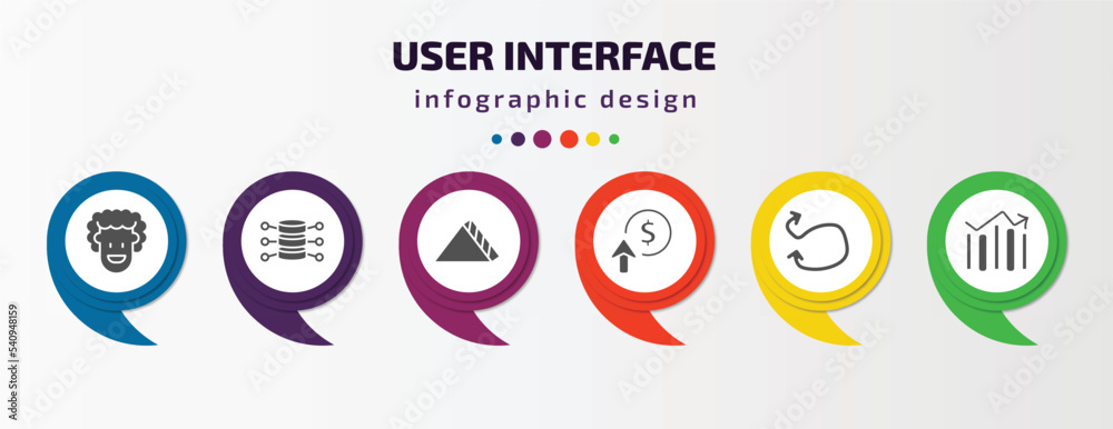 Poster user interface infographic template with icons and 6 step or option. user interface icons such as em