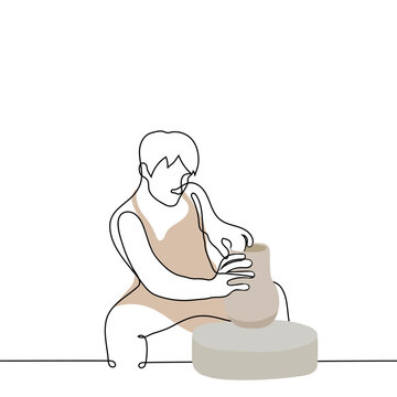 potter shaping clay pot, line art clip art preview