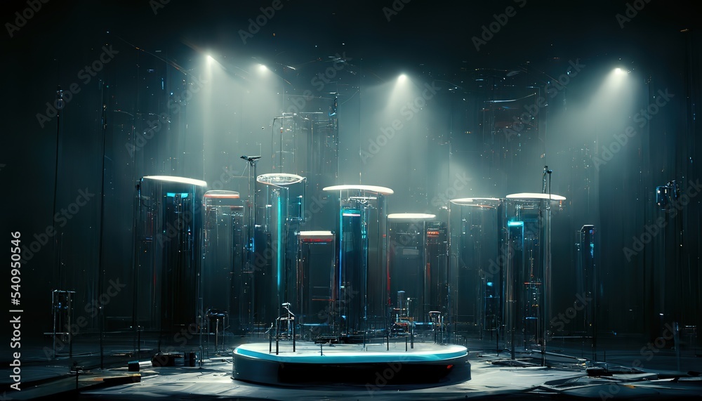 Aufkleber an innovative laboratory with many new devices and modern gadgets. 3d rendering