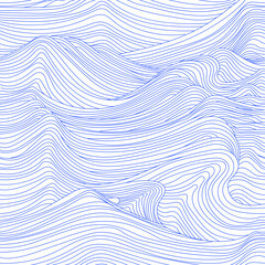 Plakat Abstract wave lines on a white background. Vector contour illustration. Seamless freehand drawing with blue waves