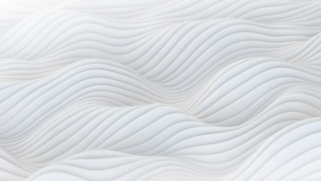 White wavy surface. Abstract motion background. 3D render seamless loop animation