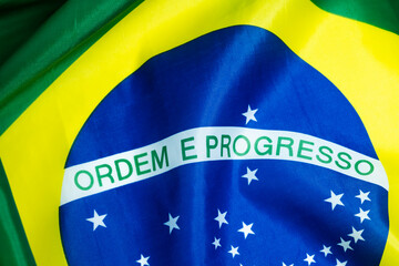 Close up shot of the flag from Brazil