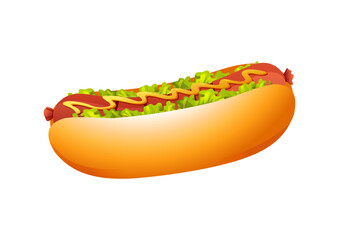 Hot-Dog Vector Illustration isolated on white background. Fast food hot dog