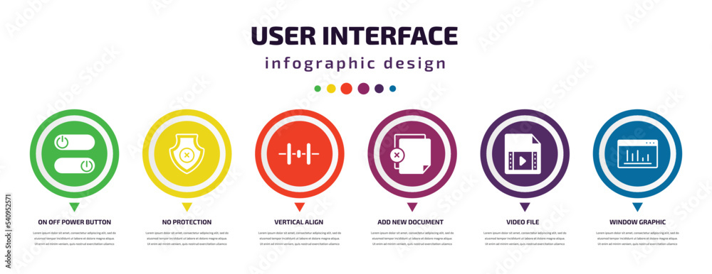 Poster user interface infographic element with icons and 6 step or option. user interface icons such as on 