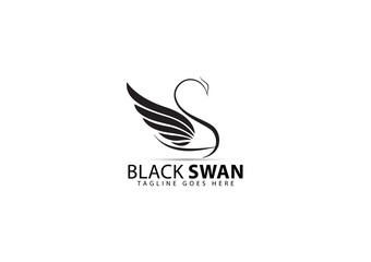 Vector Black Logo On Which Background Abstract Image Of A Swan Whose Wings Are Made In The Form Of Cannabis Leaves.