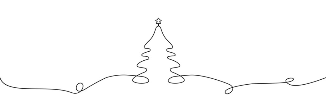 Christmas tree one line drawing.Merry Christmas decoration continuous line.Continuous line drawing of christmas tree with a star.