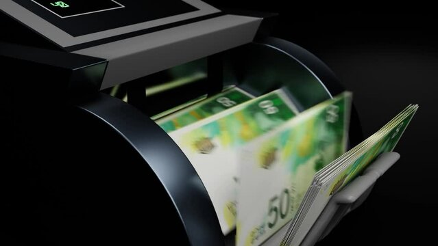 50 Israeli shekels in cash dispenser. Withdrawal of cash from an ATM. Financial transaction in the bank terminal. ILS.	