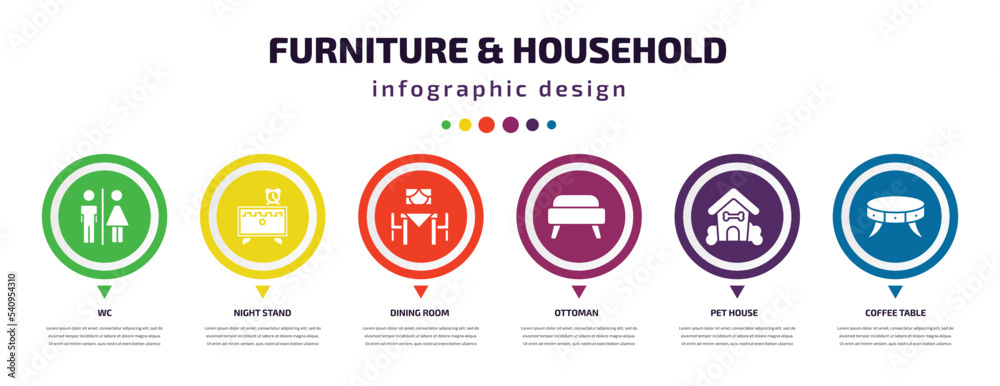 Wall mural furniture & household infographic element with icons and 6 step or option. furniture & household ico