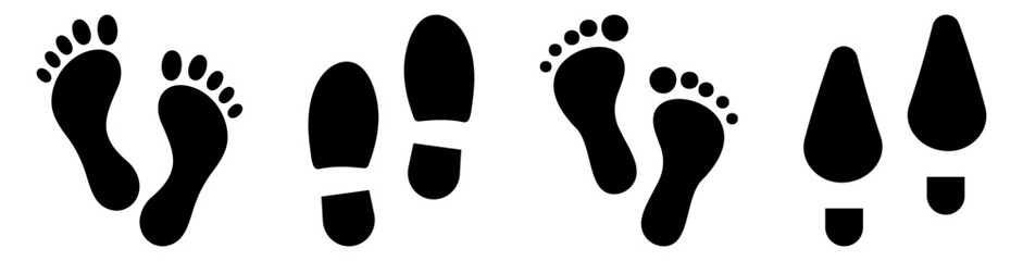 Footprint icon set. Footprint silhouette. Vector illustration isolated on white background