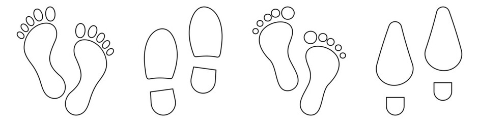 Footprint line icon set. Vector illustration isolated on white background