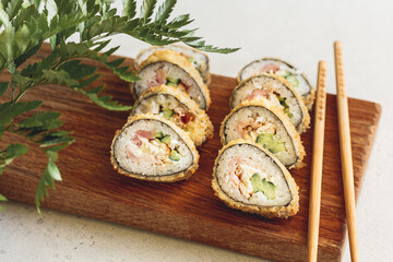 Hot roll with bacon and eel