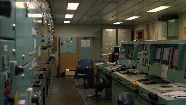 Engine control room of vessel. ECR.