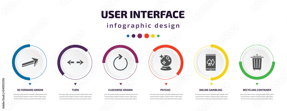 Poster user interface infographic element with icons and 6 step or option. user interface icons such as 3d 