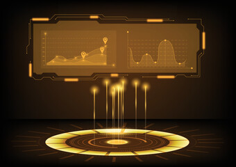 Digital user interface. Futuristic technology UI screen. Game car or spaceship dashboard. Analysis or control hologram panel vector display stock illustration