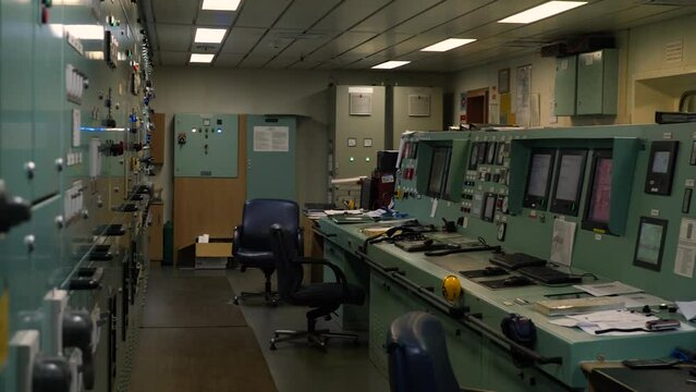 Engine control room of vessel. ECR.
