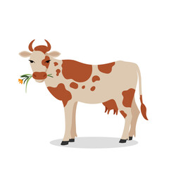 Beige cow with red spots on a white background. - 540956139