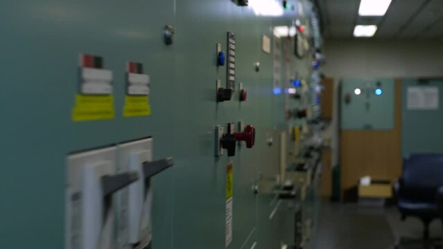 Engine control room of vessel. ECR.
