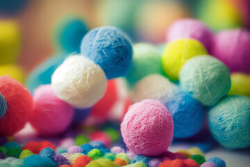 Close view to colorful yarn balls