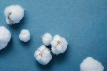 Cottons on blue background, top view